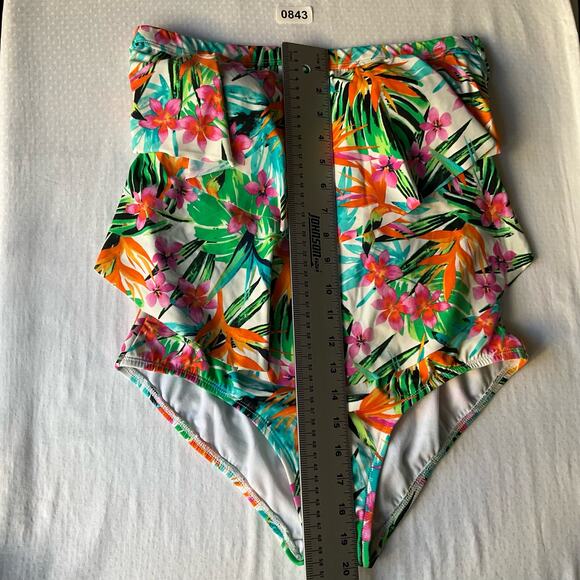 Jantzen Women’s Floral Strapless Swimsuit size 10, Green & Orange, Front Ruffles - Picture 3 of 8